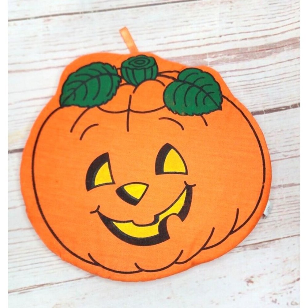 Vintage 1994 Loomco Pumpkin Head Orange Pot Holder Magnetic
